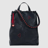 Rucsac femei Desigual negru cu inimioare aplicate și cusături