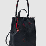 Rucsac femei Desigual negru cu inimioare aplicate și cusături