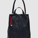 Rucsac femei Desigual negru cu inimioare aplicate și cusături