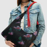 Geantă femei Desigual texturat cu imprimeu floral și mâner împletit