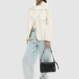 Geantă femei Desigual neagră cu logo embosat și curea împletită