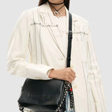 Geantă femei Desigual neagră cu logo embosat și curea împletită