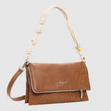 Geantă femei Desigual caramel cu emboss floral și curea noduri