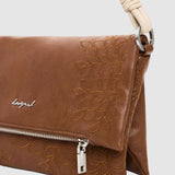 Geantă femei Desigual caramel cu emboss floral și curea noduri