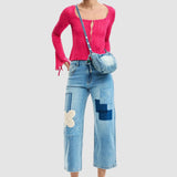 Pantaloni denim damă Desigual straight fit, Blue