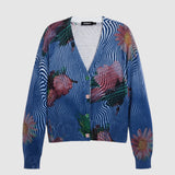 Pulover femei Desigual tip cardigan cu imprimeu floral albastru