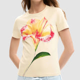 Tricou femei Desigual cu imprimeu floral bej și negru