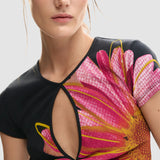 Tricou damă Desigual cu imprimeu floral, negru
