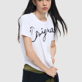 Tricou femei Desigual cu logo script imprimat alb