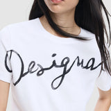 Tricou femei Desigual cu logo script imprimat alb