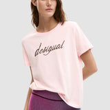 Tricou femei Desigual roz cu imprimeu floral artistic