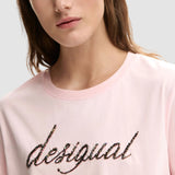 Tricou femei Desigual roz cu imprimeu floral artistic