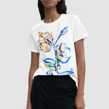 Tricou femei Desigual alb cu imprimeu grafic multicolor