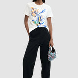 Tricou femei Desigual alb cu imprimeu grafic multicolor