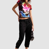 Tricou femei Desigual negru cu imprimeu floral frontal