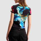 Tricou femei Desigual negru cu imprimeu floral frontal