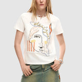 Tricou femei Desigual cu imprimeu artistic figurativ alb