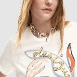 Tricou femei Desigual cu imprimeu artistic figurativ alb