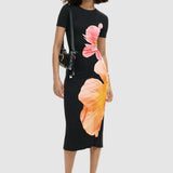 Rochie midi femei Desigual cu imprimeu floral mare negru