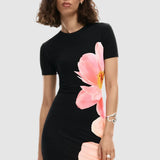 Rochie midi femei Desigual cu imprimeu floral mare negru
