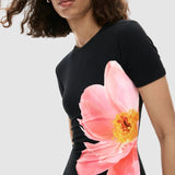 Rochie midi femei Desigual cu imprimeu floral mare negru