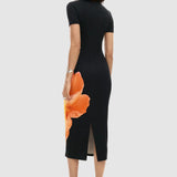 Rochie midi femei Desigual cu imprimeu floral mare negru