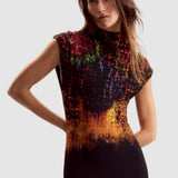 Rochie femei Desigual mulată cu imprimeu gradient multicolor