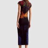 Rochie femei Desigual mulată cu imprimeu gradient multicolor