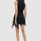 Rochie femei Desigual asimetrică cu imprimeu floral negru