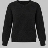 Pulover damă negru din tricot cu fir Lurex și decolteu rotund