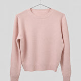 Pulover damă roz din tricot cu fir Lurex, cu decolteu rotund