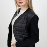 Jachetă damă negru matlasată cu mâneci tricotate