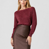 Pulover damă din tricot cu fir de lurex, roșu