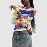 Bluză femei Desigual din tricot cu dungi multicolore