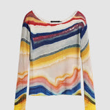 Bluză femei Desigual din tricot cu dungi multicolore