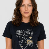 Tricou damă din bumbac cu imprimeu grafic, negru