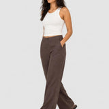 Pantaloni damă din in și vâscoză cu croială wide leg maro