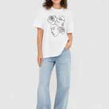 Tricou damă din bumbac cu imprimeu grafic, alb