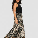 Pantaloni damă evazați din vâscoză cu imprimeu floral multicolor