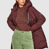 Geacă damă MDM matlasată cu glugă, croială dreaptă, bordo