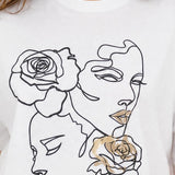 Tricou damă din bumbac cu imprimeu grafic, alb