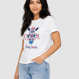 Tricou damă cu imprimeu zebra și mesaj grafic alb