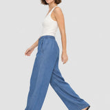 Pantaloni denim damă din liocel cu croială wide leg albaștri
