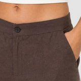 Pantaloni damă din in și vâscoză cu croială wide leg maro