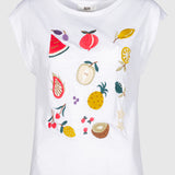 Tricou damă MDM din bumbac alb cu imprimeu fructe