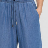 Pantaloni denim damă din liocel cu croială wide leg albaștri