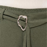 Pantaloni damă cu croială wide leg și cordon, kaki
