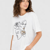 Tricou damă din bumbac cu imprimeu grafic, alb