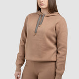 Compleu damă tricotat cu hanorac și pantaloni, bej