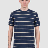 Tricou bărbați bleumarin cu dungi orizontale contrastante